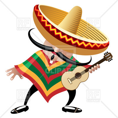 400x400 Cartoon Mexican Musician In Sombrero With Guitar Vector Image