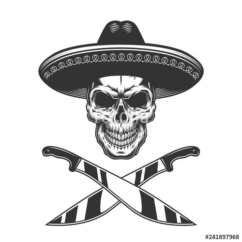 500x500 Vintage Monochrome Mexican Skull In Sombrero Stock Image