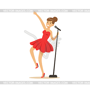 Young Beautiful Girl In Red Dress Singing Song 300x300 Young Beautiful Girl In Red Dress Singing Song