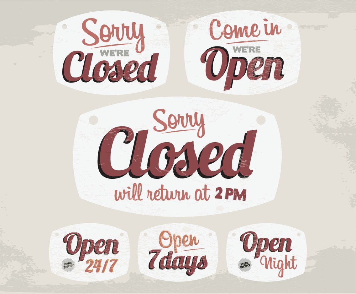 1136x936 Vintage Closed And Open Signs Vector Vector Art Graphics