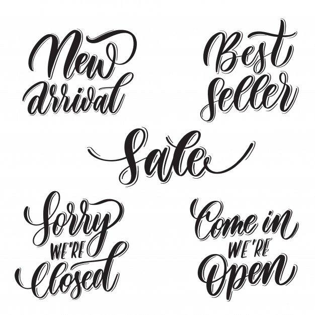626x626 Set Of Lettering New Arrival, Best Seller, Sorry We're Closed