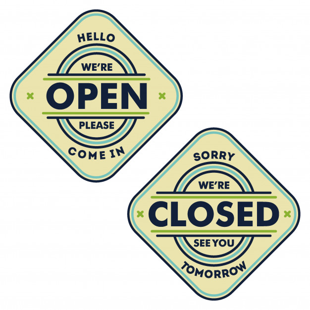 626x626 Sorry We're Closed And Hello We're Open Door Sign Vector Premium