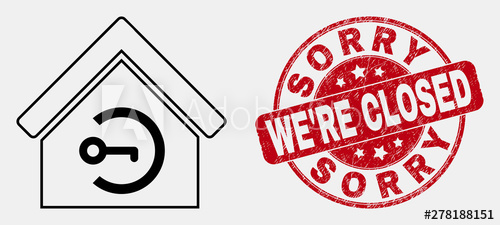 500x225 Vector Linear Home Keyhole Pictogram And Sorry We're Closed