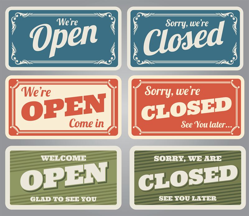 800x693 Vintage Open And Closed Vector Shop Signs