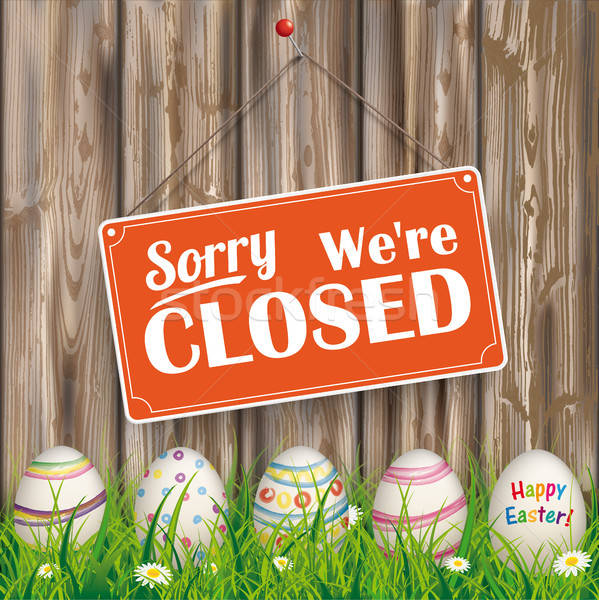 599x600 Easter Eggs Grass Worn Wood Closed Vector Illustration
