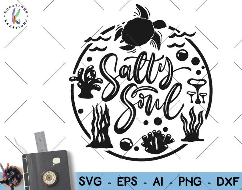 794x626 Salty Soul Sea Turtle Underwater Beach Quote Iron On Etsy