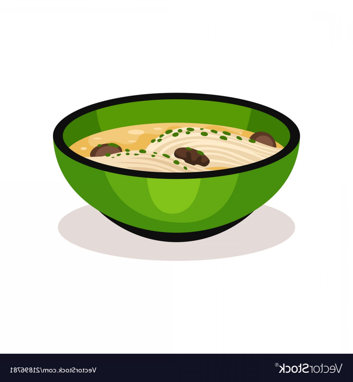 1200x1296 Green Bowl Of Soup With Noodle And Mushrooms Vector Handandbeak