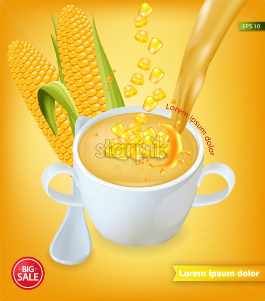 Corn Soup Vector Realistic Product Placement Illustration 528x600 Corn Soup Vector Realistic Product Placement Illustration