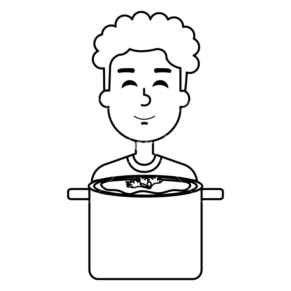Man With Kitchen Pot Cooking Soup Vector Illustration Design 1000x1000 Man With Kitchen Pot Cooking Soup Vector Illustration Design
