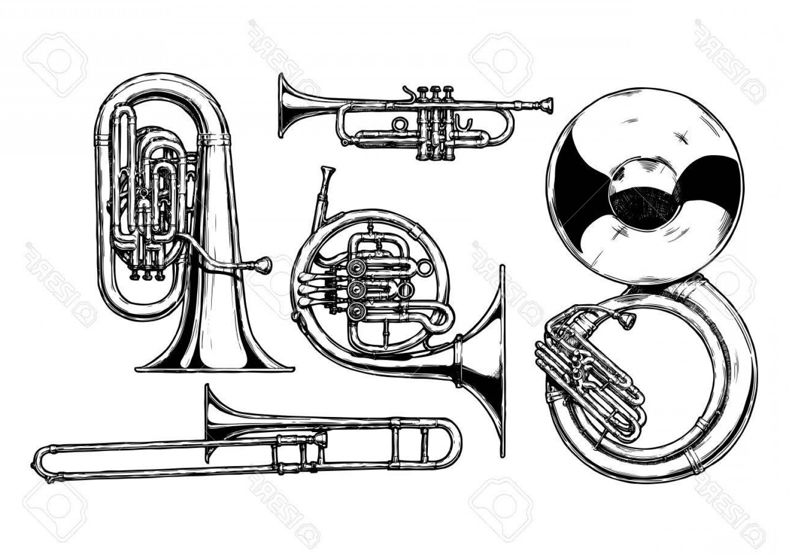 1560x1102 Photostock Vector Vector Hand Drawn Set Of Brass Musical