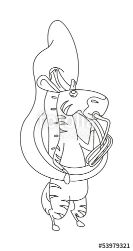 266x500 Hand Drawn Giraffe Playing Sousaphone Vector Stock Image