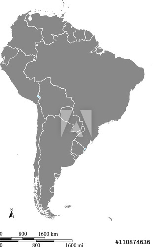 310x500 South America Map Vector Outline With Scales Of Miles