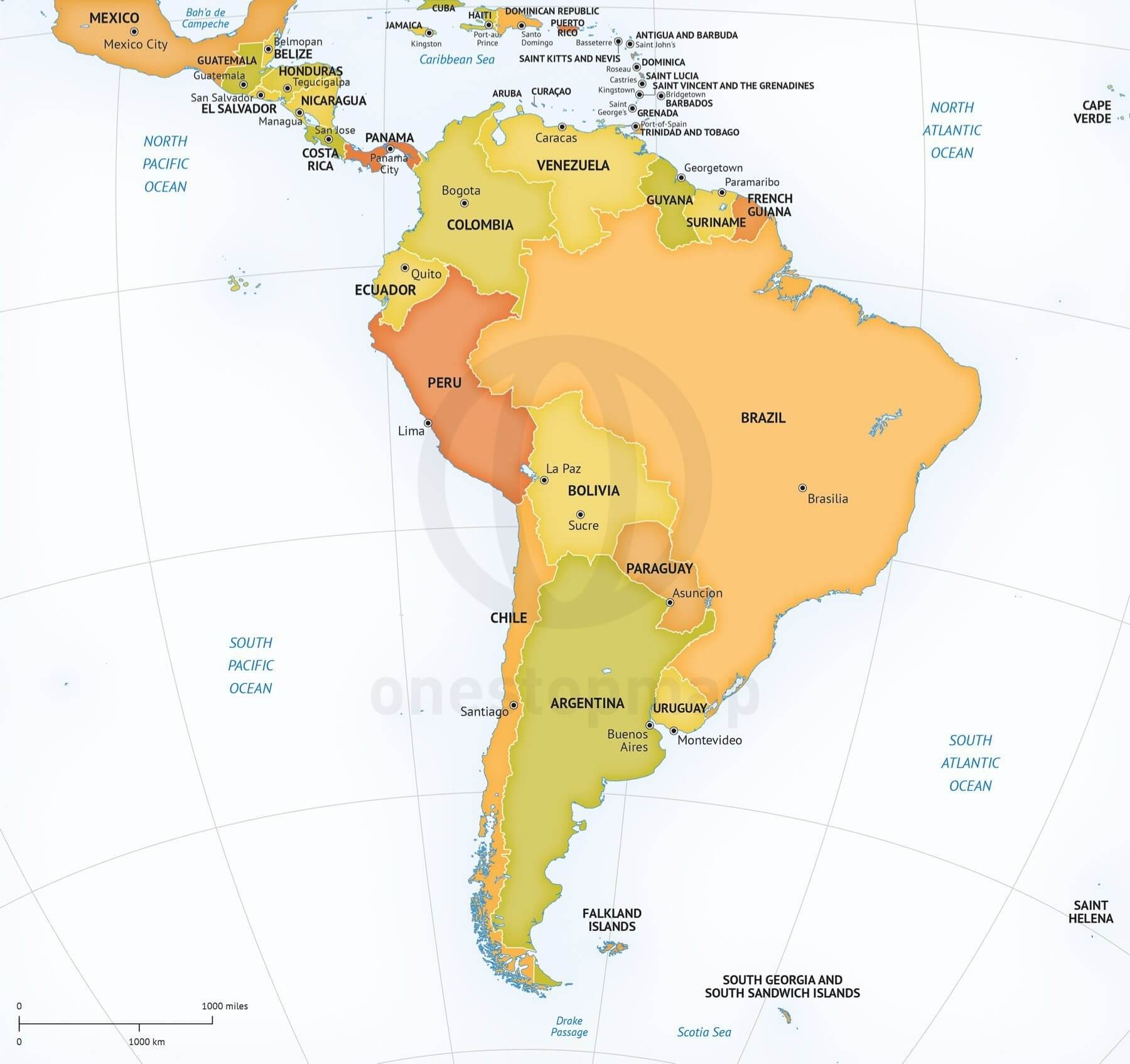 1800x1695 Vector Map South America Continent Political One Stop Map