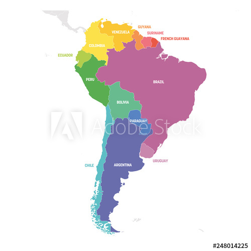 500x500 South America Region Colorful Map Of Countries In Southern