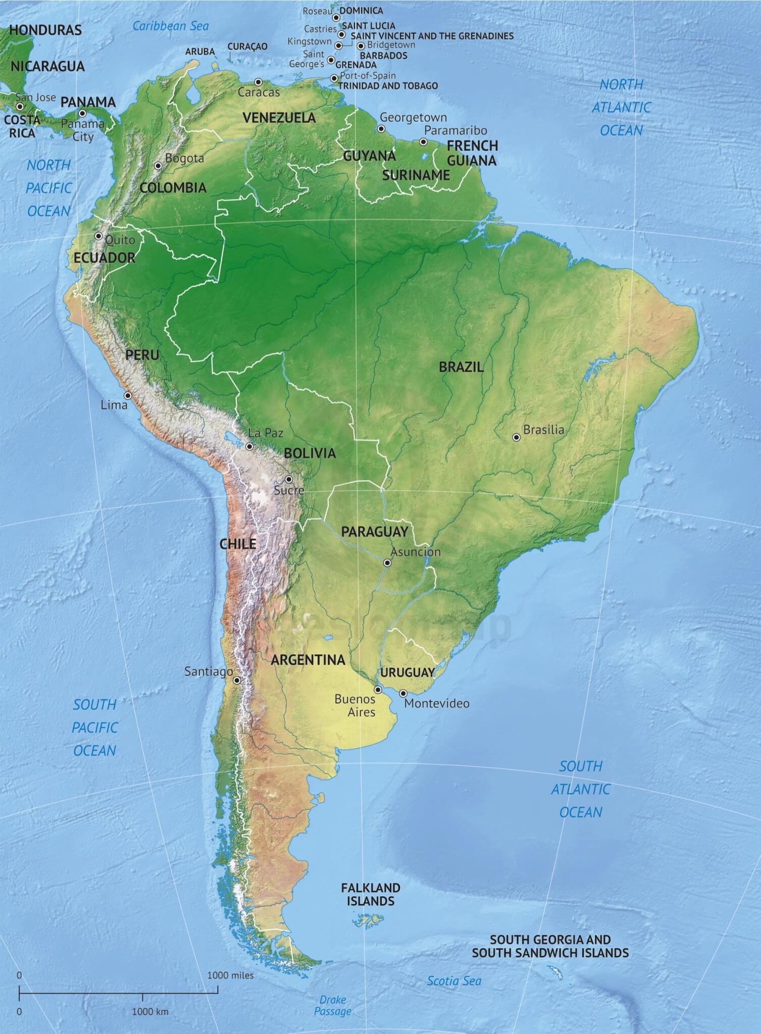 1507x2048 Vector Map South America Shaded Relief One Stop Map