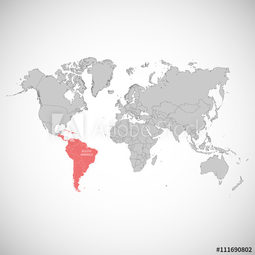 500x500 World Map With The Mark Of The Country South America Vector