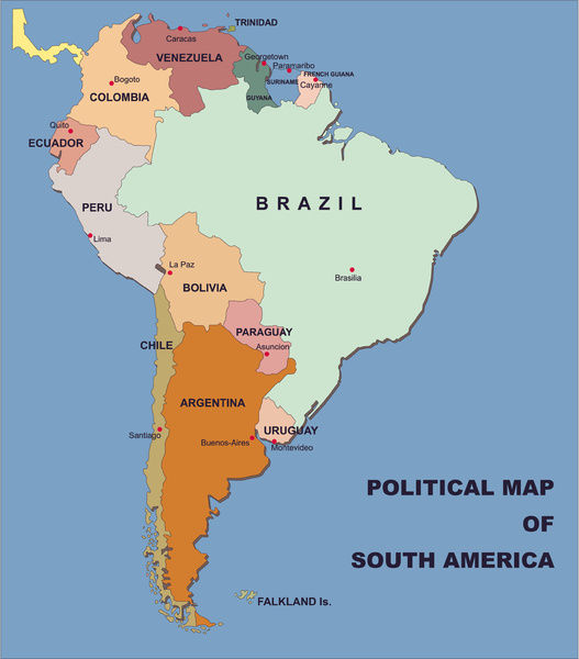 527x600 Political Map Of South America In Vector Format