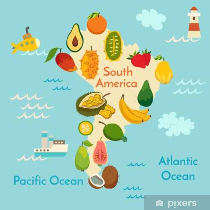 700x700 Fruit World Map, South America Vector Illustration, Preschool