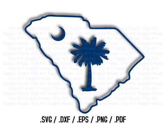 570x428 South Carolina State Outline, State Decor, Palm Tree
