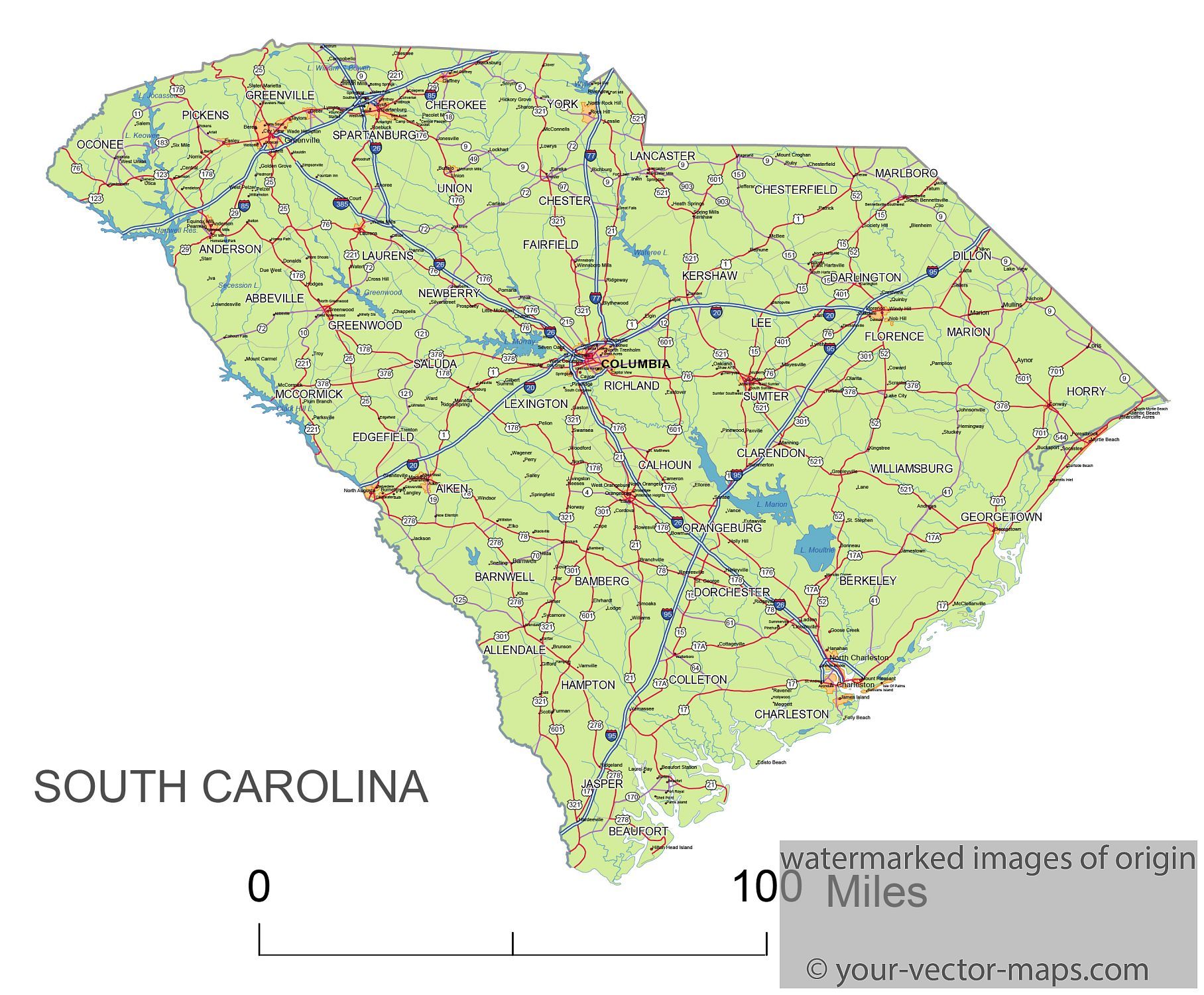 1816x1500 South Carolina State Route Network Map South Carolina Highways