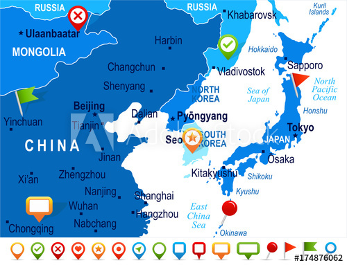 500x383 North Korea South Korea Japan China Russia Mongolia Map