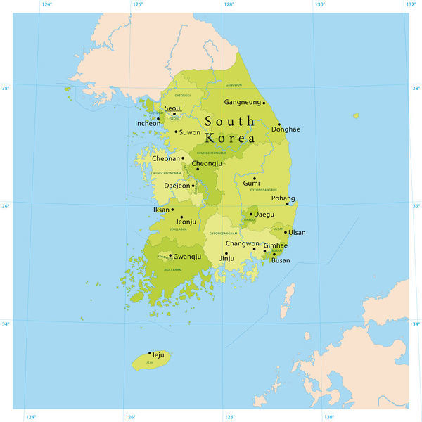 600x600 South Korea Vector Map Highly Detailed Vector Map Of South Korea