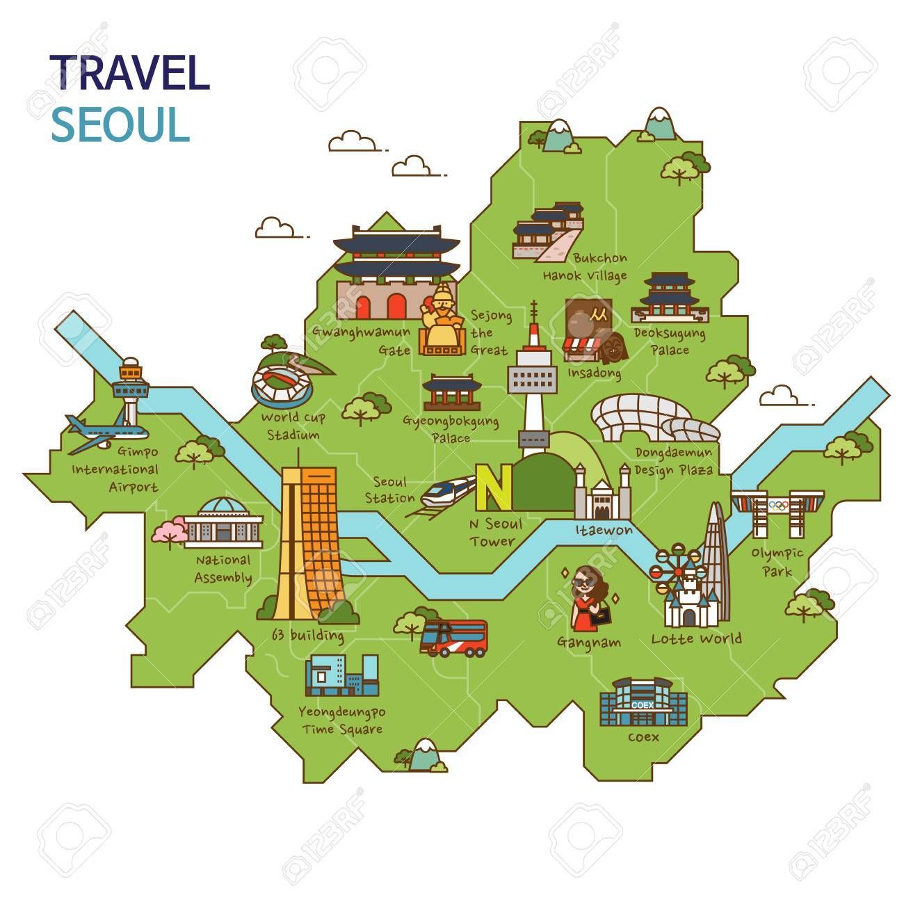 1300x1300 Stock Vector Travel Maps In Korea Map, Seoul Map, Travel Maps