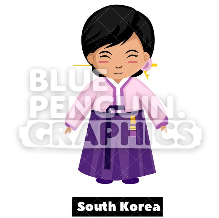 702x700 Cute Girl With Traditional Costume From South Korea Vector Cartoon
