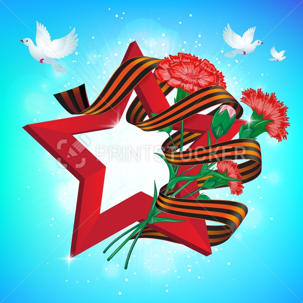 600x600 Red Soviet Star With Carnation Bouquet Flowers And Saint George