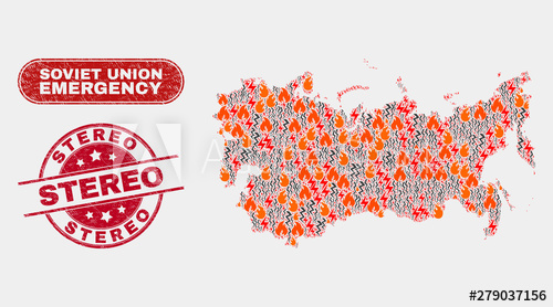 500x278 Vector Collage Of Hazard Soviet Union Map And Red Round Textured