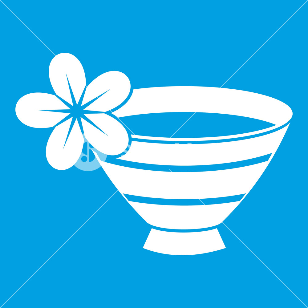 1000x1000 Bowl With Water For Spa Icon White Isolated On Blue Background