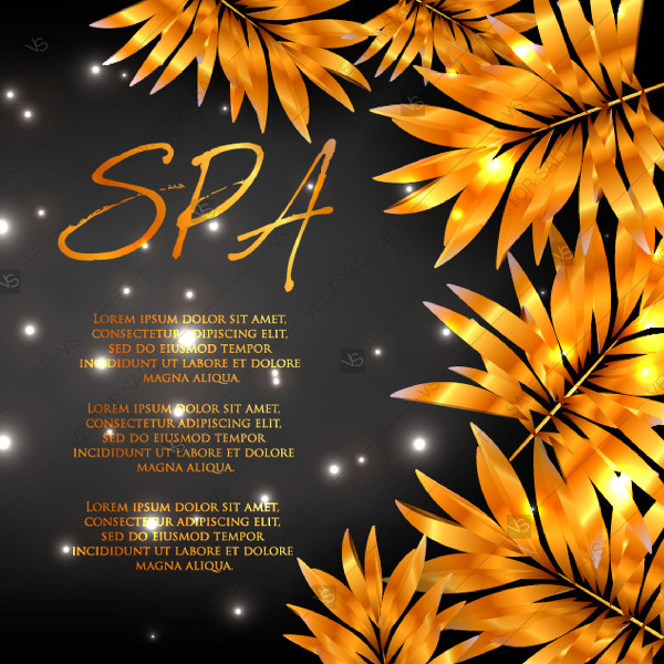 600x600 Spa Salon Brochure Design Withgolden Leaves In Black Background