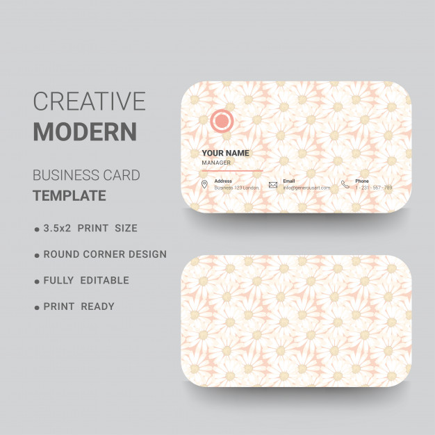 Round Corner Business Card With Flower Background For Spa 626x626 Round Corner Business Card With Flower Background For Spa