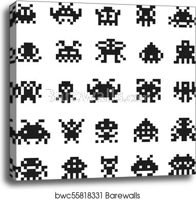 382x390 Pixel Monster Space Invaders Vector Silhouette Bit Icons, Canvas