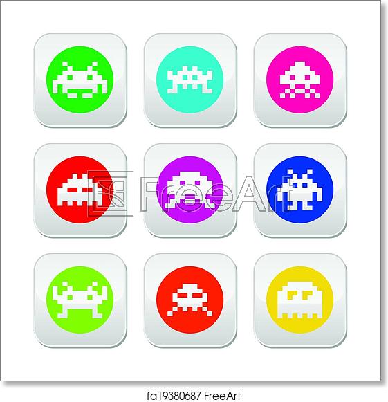 561x581 Free Art Print Of Space Invaders, Bit Aliens Round Vector