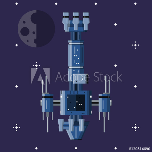 500x500 Space Station In Cosmos Vector Illustration In Flat Style