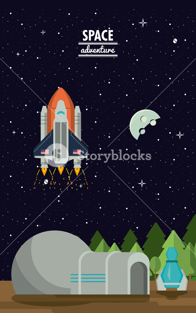 628x1000 Earth Space Station And Spaceship Adventure Vector Illustration
