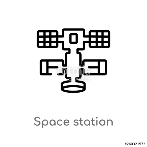 500x500 Outline Space Station Vector Icon Isolated Black Simple Line
