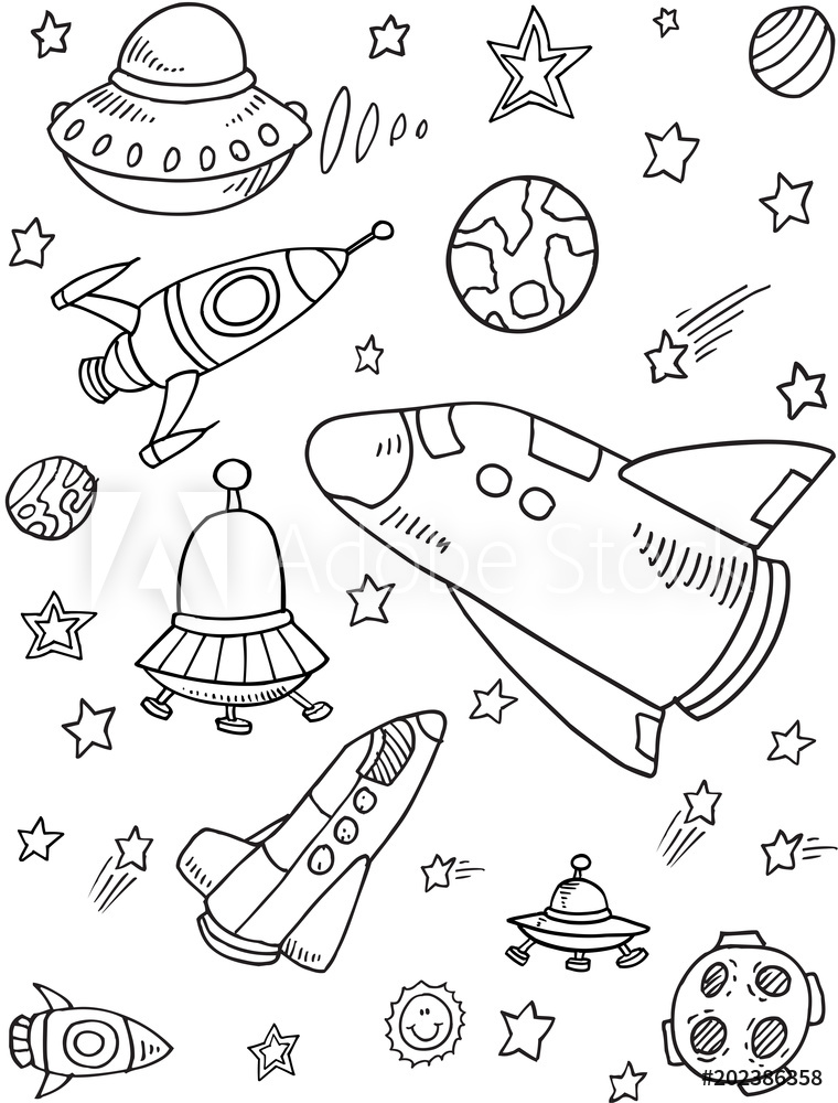 760x1000 Poster Cute Rockets Outer Space Vector Illustration Art