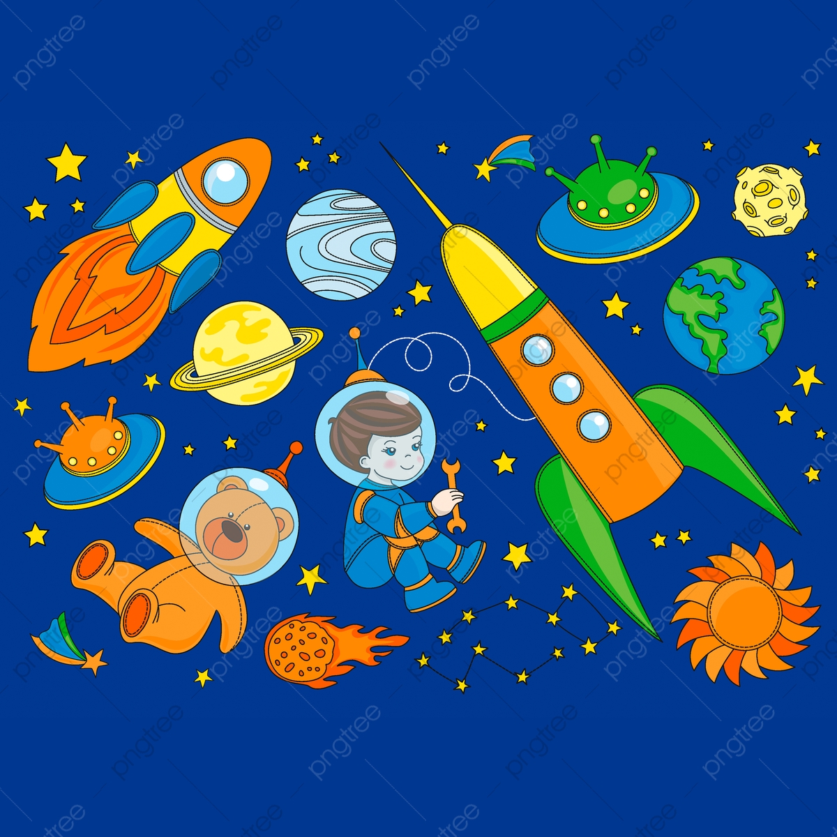 1200x1200 Spaceship Space Vector Illustration Is Colorful Magic Cartoon