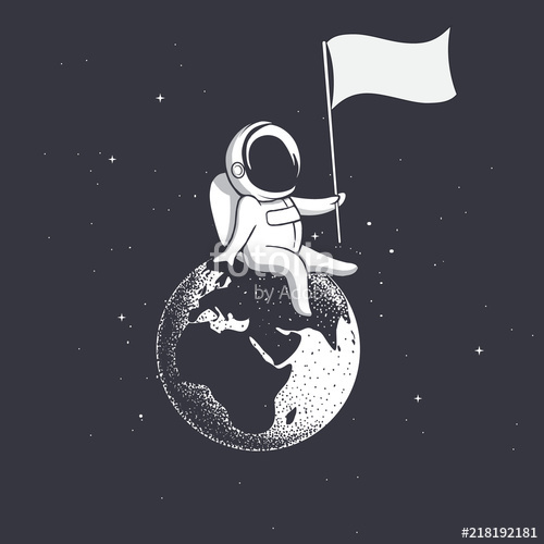 500x500 Astronaut, Sitting On The Earth, Holds A Flag Space Vector