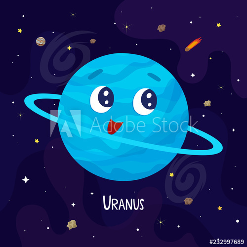 500x500 Cute Cartoon Uranus Planet Character Space Vector Illustration