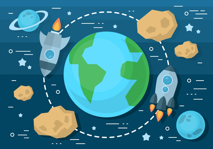 700x490 Free Flat Space Vector Illustration With Space Ship Free Vectors