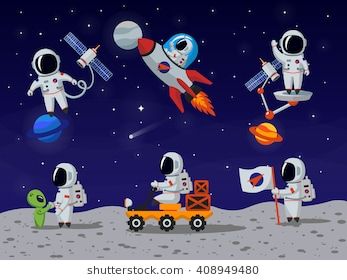 347x280 Astronauts Characters Set In Flat Cartoon Style Person, Human