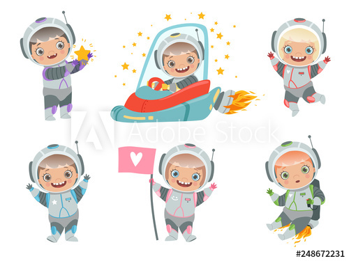 500x375 Kids Astronauts Children Funny Characters In Space Suit Spaceman