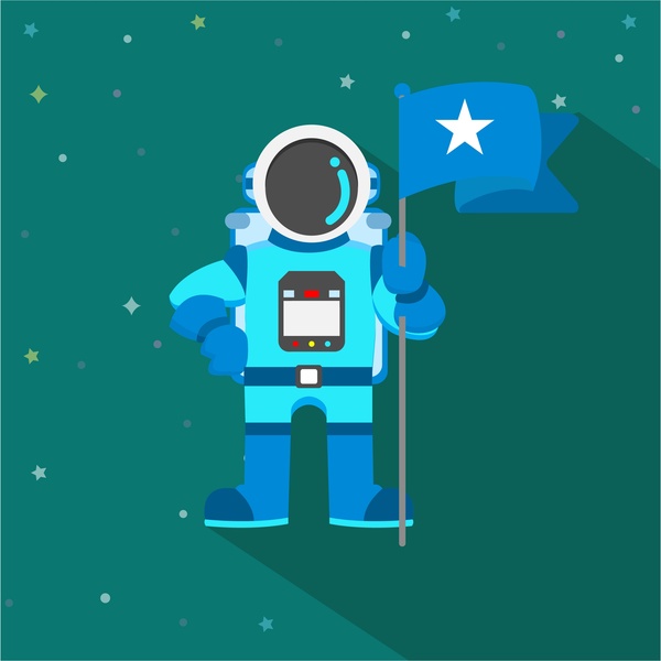 600x600 Space Astronaut Holding Flag Vector Illustration Free Vector