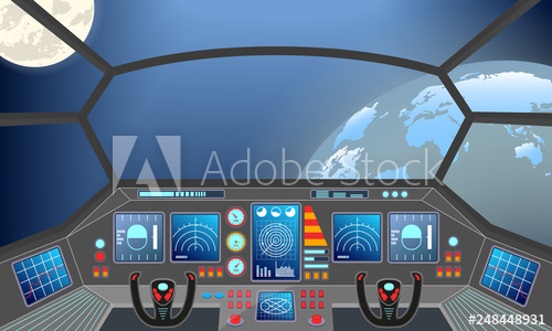 500x300 Spaceship Cabin Interior Space Background With Planets Earth