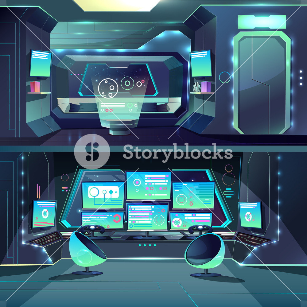 1000x1000 Vector Captain Cabin In The Futuristic Spaceship With Datacenter
