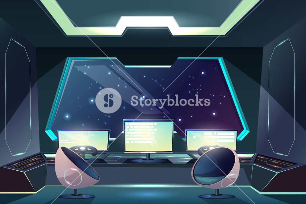 1000x667 Future Spaceship Captains Bridge, Command Post Interior Cartoon