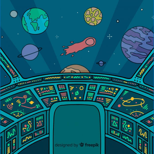 626x626 Hand Drawn Spaceship Interior Background Vector Free Download